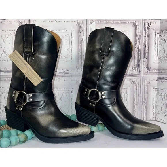 NEW🎡DINGO 1969 Ride Away Snip Toe Harness Cowboy Boots Women7.5 Black FESTIVAL - Picture 4 of 16